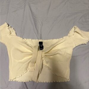 Windsor Cream Ribbed Crop Top with Tie Front
